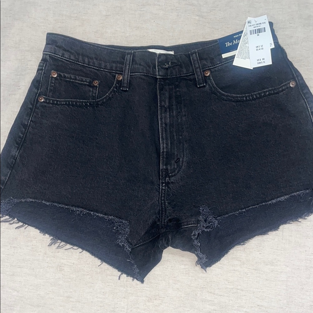 Abercrombie & Fitch Black Jean Shorts Distressed Cut-Off Hem
